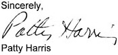 Patty Harris testimonal signature
