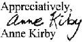 Anne Kirby testimonial signature